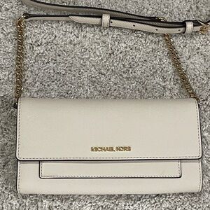 Michael Kors Cream Wristlet with Gold Chain